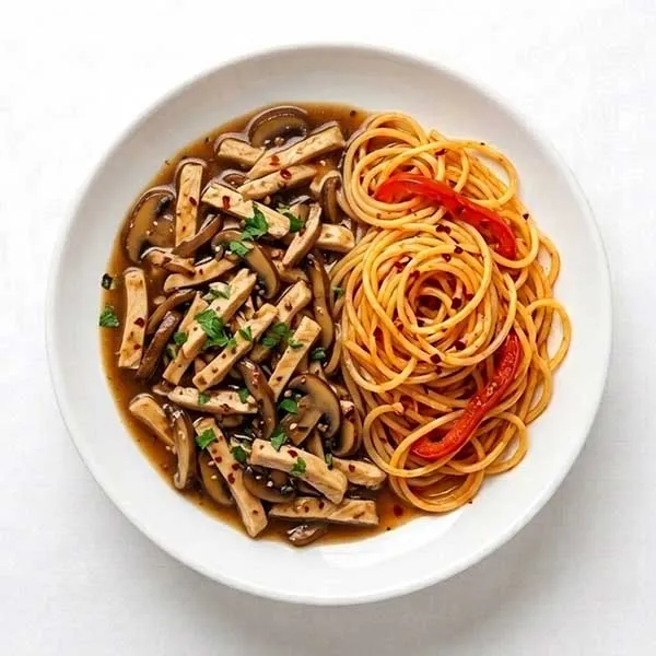 Chicken mushroom and marsala with chilli butter spaghetti